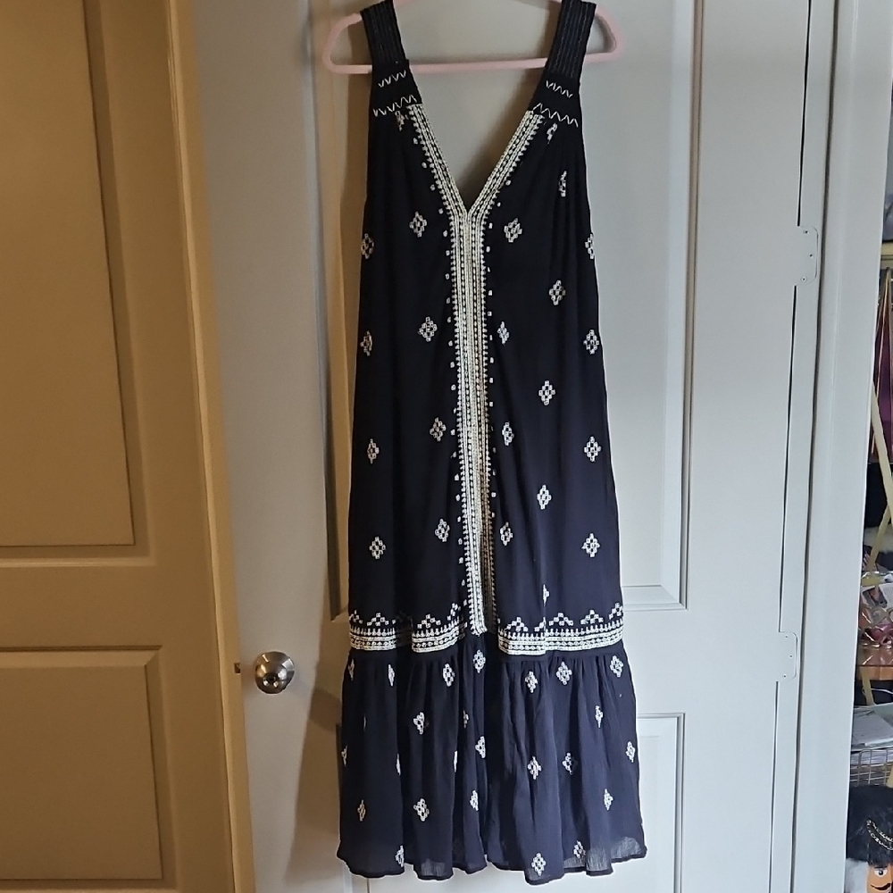 Free People Boho Halter Navy Emboidered Maxi Dress